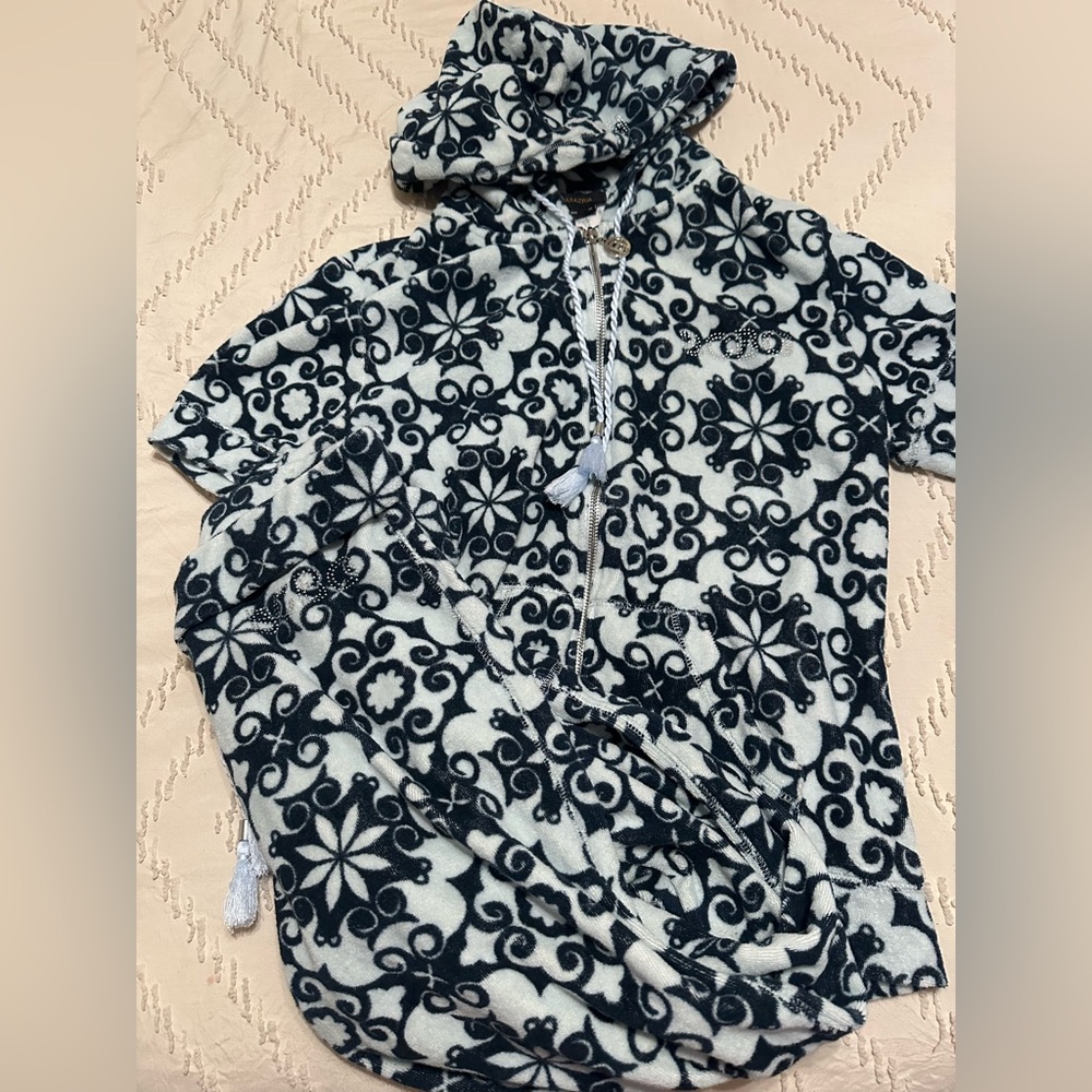 BCBGMaxAzria Navy and blue Patterned Hooded Zip Jacket